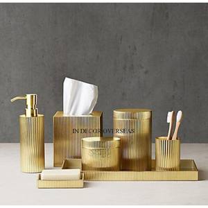 Set Of 7 Aluminum Casted High Grade Gold Plated Soap Dispenser Dish Tooth <b>Brush</b> Holder Bucket Napkin Holder And Tray From India - Product Image 4