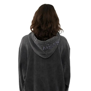 Sudadera con capucha negra para mujer, sudadera Vintage con lavado de ácido de Terry francés, sudaderas transpirables antipilling para mujer con OEM - Product Image 3