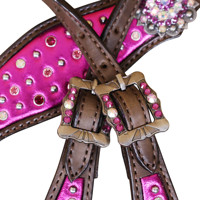 Western Horse Headstall & Gladiator kerah payudara kulit merah muda dihiasi merah putih oranye kristal penunggang kuda produsen OEM