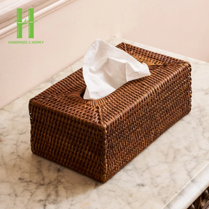 Meilleure vente couvercle de boîte à mouchoirs en rotin carré en osier tissé à la main porte-mouchoir naturel pour salon et salle de bain fabriqué au Vietnam - Product Image 3