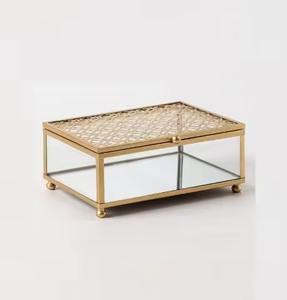 Boîte à bijoux décorative en verre et métal, forme carrée, pour table, boîte de rangement décorative - Product Image 4