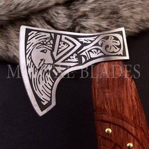 Hacha vikinga de acero inoxidable forjada a mano de alta calidad con cabeza barbuda, nuevo mango de madera de acero al carbono, hacha de Camping Tomahawk - Product Image 4