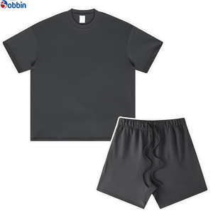 Conjunto de Camiseta y Pantalones Cortos Unisex de Algodón de Alta Calidad, Hombros Caídos, Estilo Holgado, con Logotipo Personalizado, 2 Piezas, Conjunto Deportivo para Hombres de Talla Grande - Product Image 1