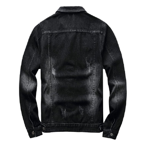 100% Cotton black Distressed Cotton Denim Jacket & <b>Slim</b> Jean Coat For Man's Ripped Design Acid Washed - Product Image 2