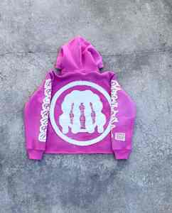 Sudadera con capucha unisex de invierno estilo vintage, desgastada, con cremallera, 330 g/m², peso pesado, 100 % algodón, forro polar transpirable, estilo hip-hop con efecto tie-dye. - Product Image 2