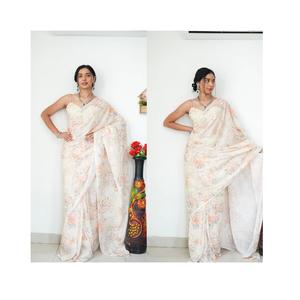 Sari impreso Georgette de moda con patrón artístico único Wearables para ocasiones especiales del proveedor indio - Product Image 1