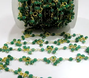 염색 에메랄드 페르시 보석 꽃 Rondelle 면 구슬 3 ~ 4mm 크기 매달려 보석 체인 돌
