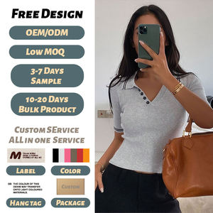 Novedad 2026: Top Polo <span class=keywords><strong>de</strong></span> Punto Acanalado Azul Marino para <span class=keywords><strong>Mujer</strong></span>, Corte Ajustado, con Ribete en Contraste, Manga Corta, Prenda <span class=keywords><strong>de</strong></span> Punto Informal - Product Image 1