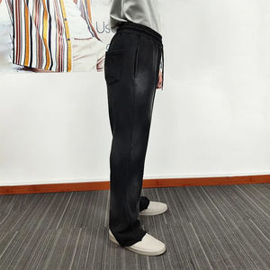 Pantalones de chándal acampanados de lana de algodón lavado ácido pantalones de hombre desgastados elásticos lavados con logotipo bordado de chenilla - Product Image 3