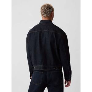 OEM Custom <b>Men's</b> Vintage Washed <b>Denim</b> <b>Jacket</b> 100% Cotton Button-Up <b>Black</b> High Street Style for Winter - Product Image 2