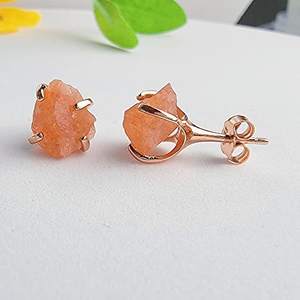 Classic Rose Gold-Plated Handmade Sunstone <b>Stud</b> Earrings 5-7mm July Birthstone Jewelry for Women Gift - Product Image 3