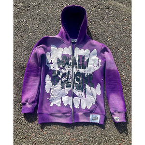 Conjunto de sudadera con capucha y Jogger con cremallera teñida púrpura personalizado, chándal de lana con estampado gráfico, ropa de calle unisex, el último traje de dos piezas - Product Image 5