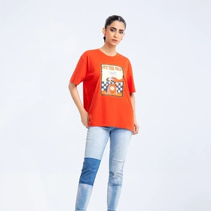 T-shirt femme imprimé graphique surdimensionné quantité minimale de commande bas Logo personnalisé couleur rouge O cou femmes maillot décontracté pour toutes les saisons - Product Image 2