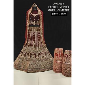 Lehenga Choli Dupatta de Terciopelo de Excelente Calidad, Hermoso y Bordado con Trabajo Elaborado, Largo hasta el Suelo, para Fiestas, Venta al por Mayor para Mujeres - Product Image 5