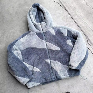Custom Reversible Sherpa Fleece Hoodie Polar Winter Zip up Fleece Jacket logo Hombres - Product Image 2