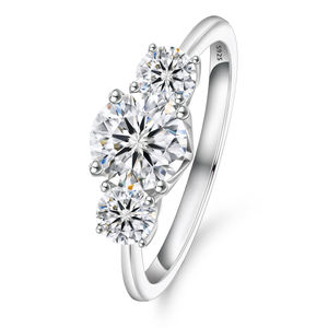 Anillo de Compromiso de Plata de Ley S925 Chapado en Oro Blanco de 14K con 5 Piedras de Moissanita D VVS1 Creadas en Laboratorio, Joyería para Mujer, Aniversario - Product Image 2