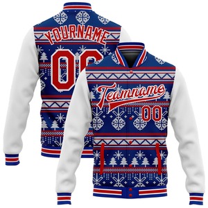 Vente en gros directe de l'industrie, veste bomber décontractée d'hiver personnalisée, verte, verte et blanche, Noël, 3D, entièrement à boutons-pression, veste universitaire - Product Image 2