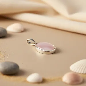 Bijou unisexe classique en argent 925 avec nacre rose, serti de pierres en forme ovale géométrique, idéal comme cadeau - Product Image 2