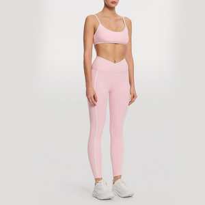 ชุดสองชิ้นเอวสูงสำหรับผู้หญิงชุดเล่นยิมเอวสูงชุดเล่นโยคะเนื้อนิ่มสีตัดกันชุดเล่นครอป - Product Image 3