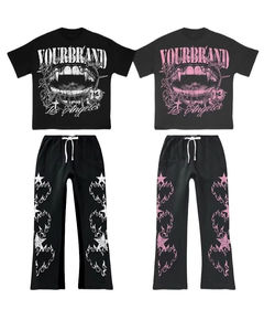 Ensemble survêtement d'hiver personnalisé imprimé en deux pièces |   Sweat-shirt et pantalon de jogging surdimensionnés |   Vêtements de rue écologiques coupe-vent avec motif flamme | - Product Image 4