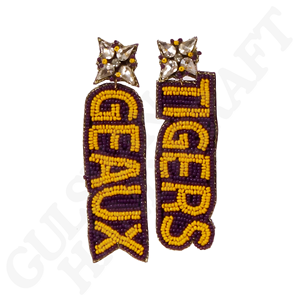 LSU Geaux Tigers Pendientes con cuentas a mano en púrpura y oro Louisiana State University Game Day Fan Jewelry Geaux Tigers y único - Product Image 1