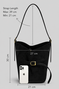Bolso de Hombro de Lujo para Mujer, Tipo Cubo, de Gamuza Negra, con Logotipo Personalizado, OEM, ODM, Marca Privada - Product Image 5