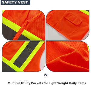 Chaleco de Seguridad Reflectante Naranja de Diseño Personalizado, 100% Poliéster, Alta Visibilidad, ANSI Clase 1, Impermeable, para Correr - Product Image 5