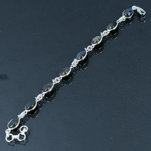 Women's Sterling Silver Boho Style Tennis <b>Bracelet</b> with <b>Labradorite</b> Gemstone Trendy Handmade Party Gift - Product Image 2