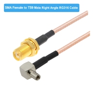 Câble coaxial pigtail RG316 avec connecteur mâle TS9 à angle droit vers connecteur femelle SMA, assemblage de câbles d'extension 30CM, 10CM, 15CM, 50 Ohm