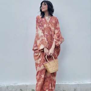 Vestido Largo Kaftan Tie Dye para Mujer, Cuello en V, Corte Holgado, Ecológico, Lavable, Estilo Bohemio Natural, Ropa de Verano para Vacaciones - Product Image 4