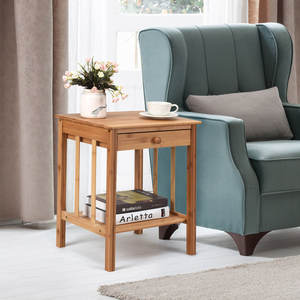 Set 2 Solid <b>Mahogany</b> Wood 16'' Nightstands Midcentury Accent Side <b>Tables</b> for Bedroom Apartment Durable <b>Bedside</b> Cabinets - Product Image 5