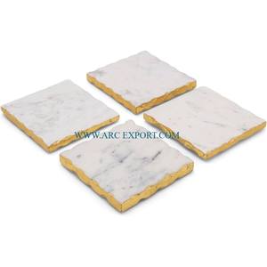 Juego de 2 Posavasos de té y café de mármol blanco pulido dorado de Metal de diseñador de pescado Posavasos de lujo de mesa clásicos de primera calidad - Product Image 6