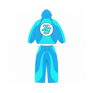 Traje cortavientos ligero 210GSM de alta calidad, diseño de panel azul doble, logotipo personalizado impreso, ropa deportiva, conjunto de entrenamiento de talla grande - Product Image 2