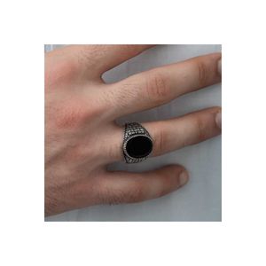 Anello da uomo con motivo a rete in argento onice
