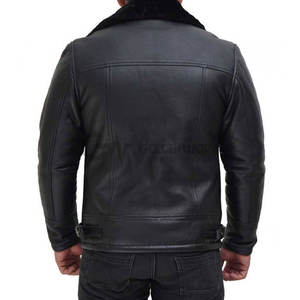 Chaqueta de cuero de bombardero de piel de oveja de alta calidad, abrigo cálido de piel de oveja genuina con tela de lona de lana gruesa, MOQ bajo - Product Image 3