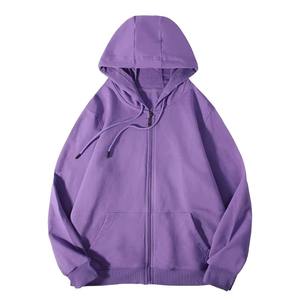 เสื้อฮู้ดผ้าฝ้าย100% โอเวอร์ไซส์ของผู้ชายมาใหม่ลายพื้นพร้อมซิปหน้าดีไซน์โลโก้น้ำหนักผ้า300กรัม - Product Image 5