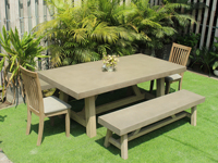Table à manger rectangulaire en bois moderne avec banc, ensemble de meubles de jardin pour 6 personnes, design stable