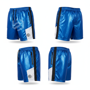 Men's Blue Quick Dry Board <b>Shorts</b> With Drawstring Waist And <b>Zipper</b> Pockets Sporty Style Color Blocked Mid Rise - Product Image 1