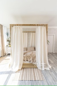 Cortinas modernas de cama con dosel de lino transparente con lazos superiores, incluye accesorios de procesamiento, juego de cortinas de cama con panel - Product Image 5