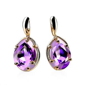 ต่างหูพลอยอเมทิสต์ธรรมชาติแบบ100% ต่างหูแบบหยดอุปกรณ์เสริมแฟชั่นที่ได้รับการรับรองจากทองคำสีเหลืองแบบกำหนดเอง - Product Image 6