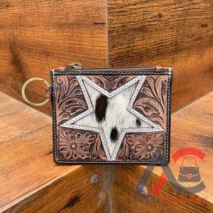 กระเป๋าใส่บัตรหนังวัวแกะสลักลายดอกไม้สไตล์ตะวันตกโบฮีเมียนอุปกรณ์สำหรับใช้ในชีวิตประจำวันและการจัดเก็บบัตรเครดิต - Product Image 1