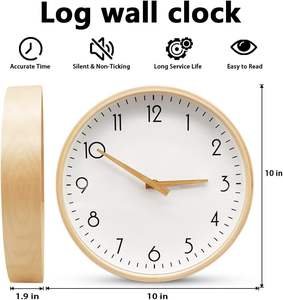 Wooden Wall <b>Clock</b> Silent Non Ticking 10 Inch Analog <b>Battery</b> Operated Round Quartz Kitchen <b>Clock</b> - Product Image 2