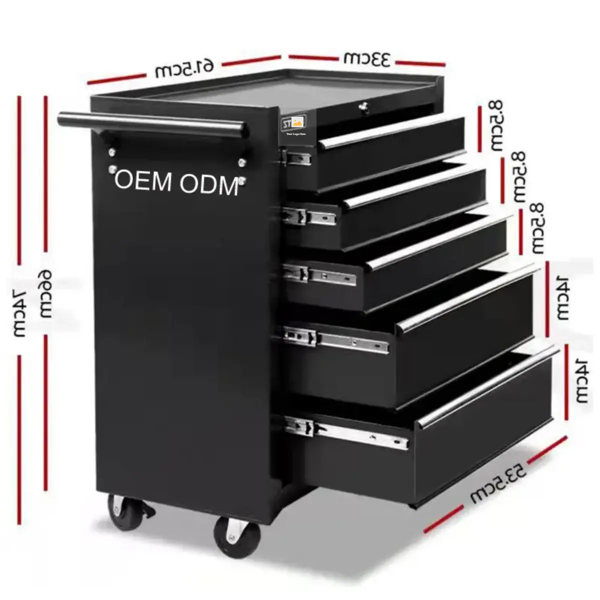 Reparación de automóviles, 5 cajones, armario de rodillos, carro de herramientas, caja de herramientas móvil, caja de herramientas rodante de acero, armario de rodillos, cofre de herramientas