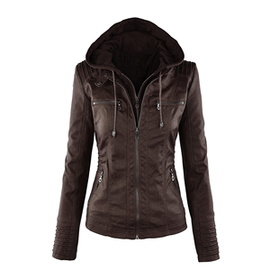 Chaqueta de Motocicleta de Cuero Genuino para Mujer, Piel de Oveja, Cuello Alto, Resistente al Viento, Cierre de Cremallera, para Otoño, Primavera e Invierno - Product Image 1