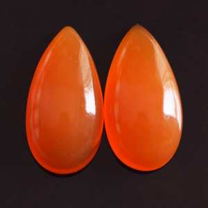 Paire de cabochon en cornaline orange en forme de poire naturelle polie pour boucle d'oreille et fabrication de bijoux - Product Image 5