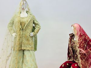 Pakistani Bridal <b>Cot</b> Suit Embroidered Lehenga Choli Net Fabric Heavy Stone Design Ken Ken Plazo Dupatta Blazer-9 Vibrant Colors - Product Image 2
