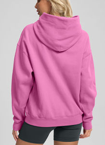Hot Selling Women's Winter Knitted Drop Shoulder Oversized Solid <b>Pink</b> Double Hooded Pullover Long Sleeves 100% Cotton Hoodies - Product Image 3