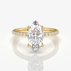 9K <b>Gold</b> Marquise Cut Moissanite Diamond Pave <b>Ring</b> Elegant Luxury Jewelry Accessory - Product Image 1