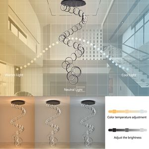 Black Modern LED 30 Ring Chandelier G9 <b>Bulb</b> 30 Ring High Ceiling Light Fixture for Entryway Foyer Large Staircase <b>Remote</b> Access - Product Image 5