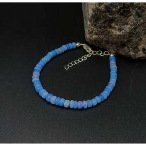 Tanzanite Opal Beaded <b>Bracelet</b> Bohemia Trendy Brass <b>Bangles</b> 4-5mm Ball-shaped Rhodium Plated with Number Gift for Her - Product Image 1